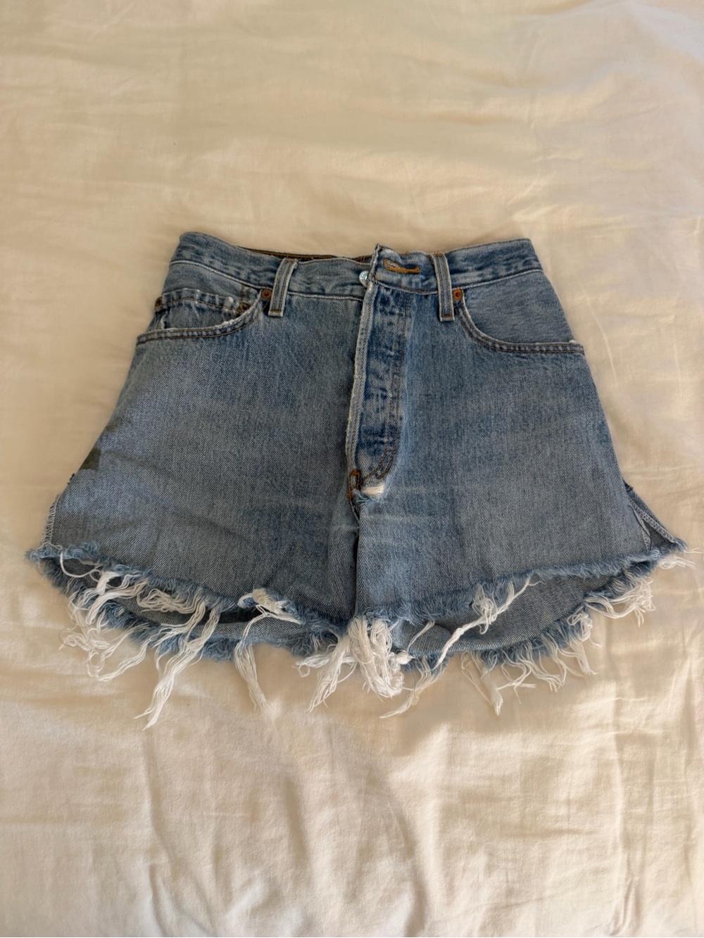 Re/Done High Waist Cutoff Denim Shorts in Light Blue